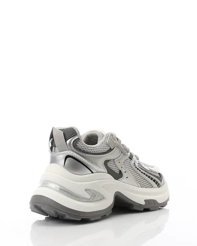 Grey & Metallic Silver Chunky Sneakers
