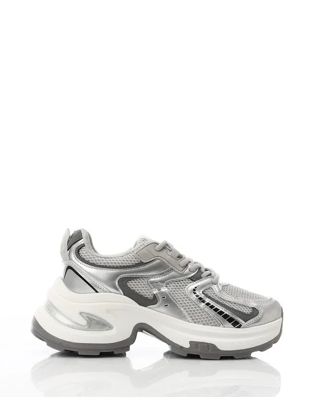 Grey & Metallic Silver Chunky Sneakers
