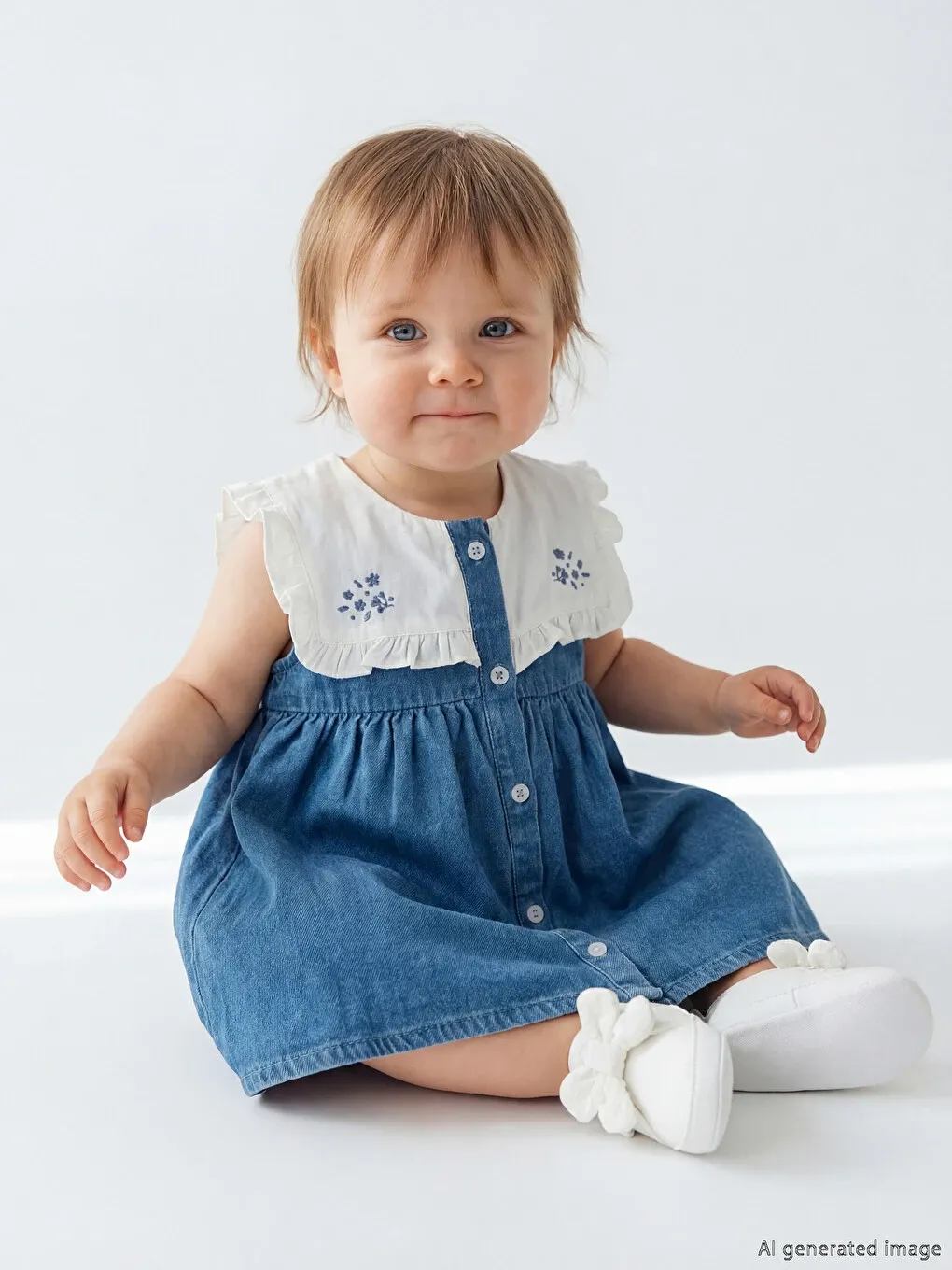 Baby Girls Embroidered Denim Dress