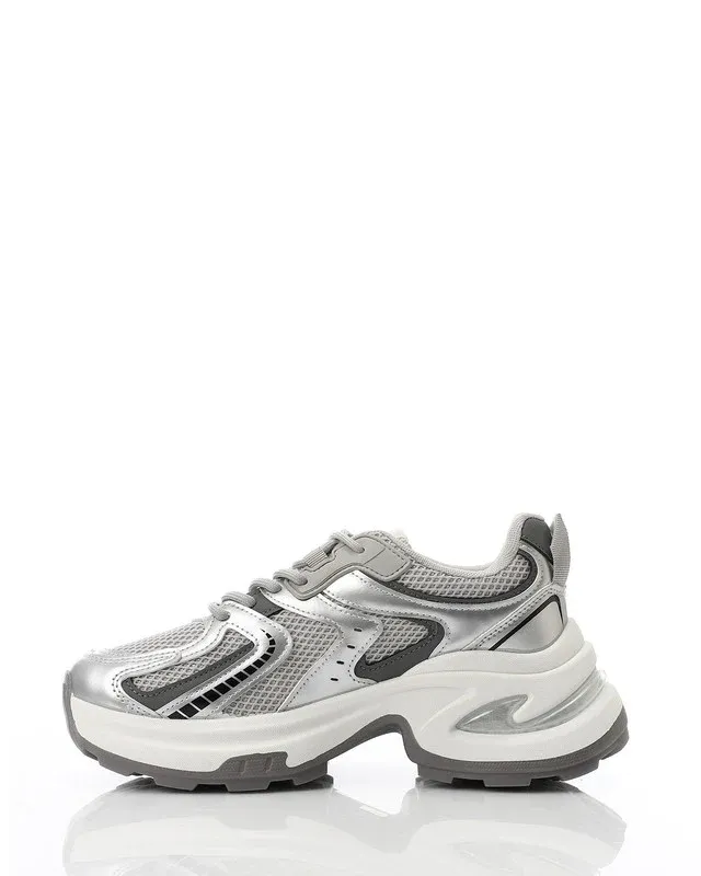 Grey & Metallic Silver Chunky Sneakers